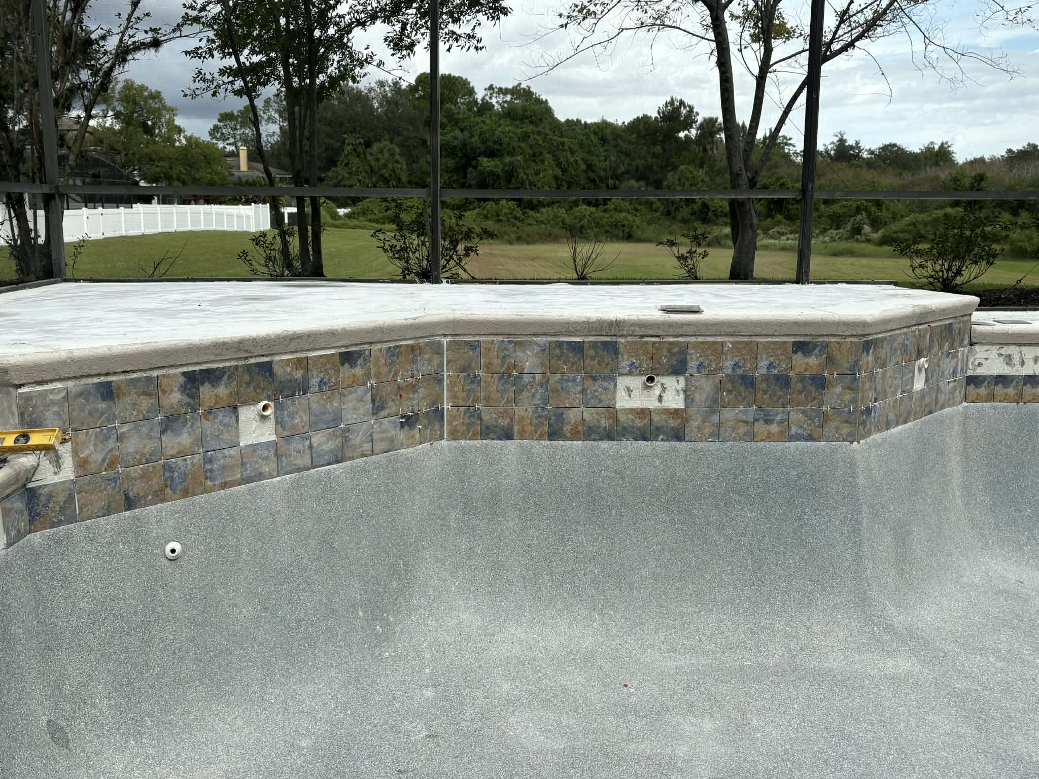 Pool wall showing extensive plaster deterioration, cracking, and staining requiring professional assessment before any repair attempt